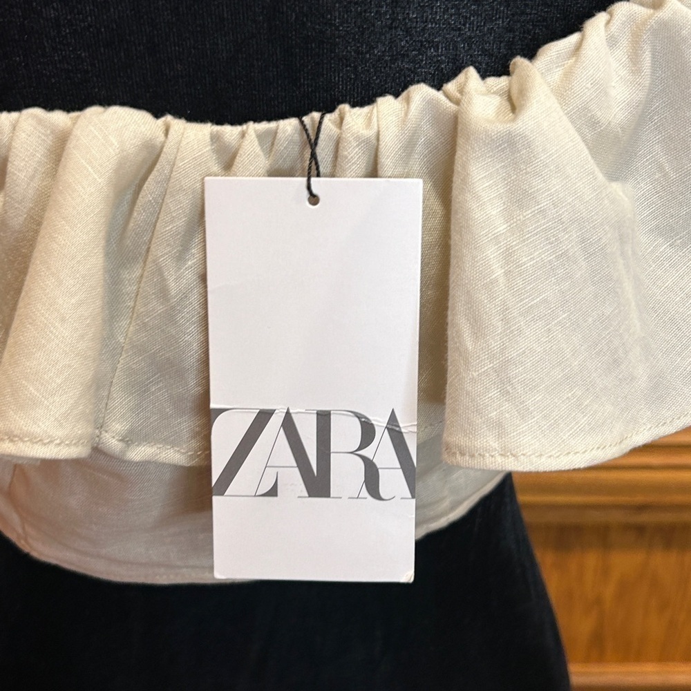 Zara Women’s Off The Shoulder Ruffle Cream Crop Top Size-M NWT - Picture 7 of 13